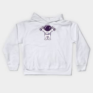 Cute Astronaut Lifting Barbell Kids Hoodie